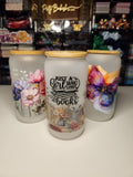 Frosted Glass Cans with Bow Straw